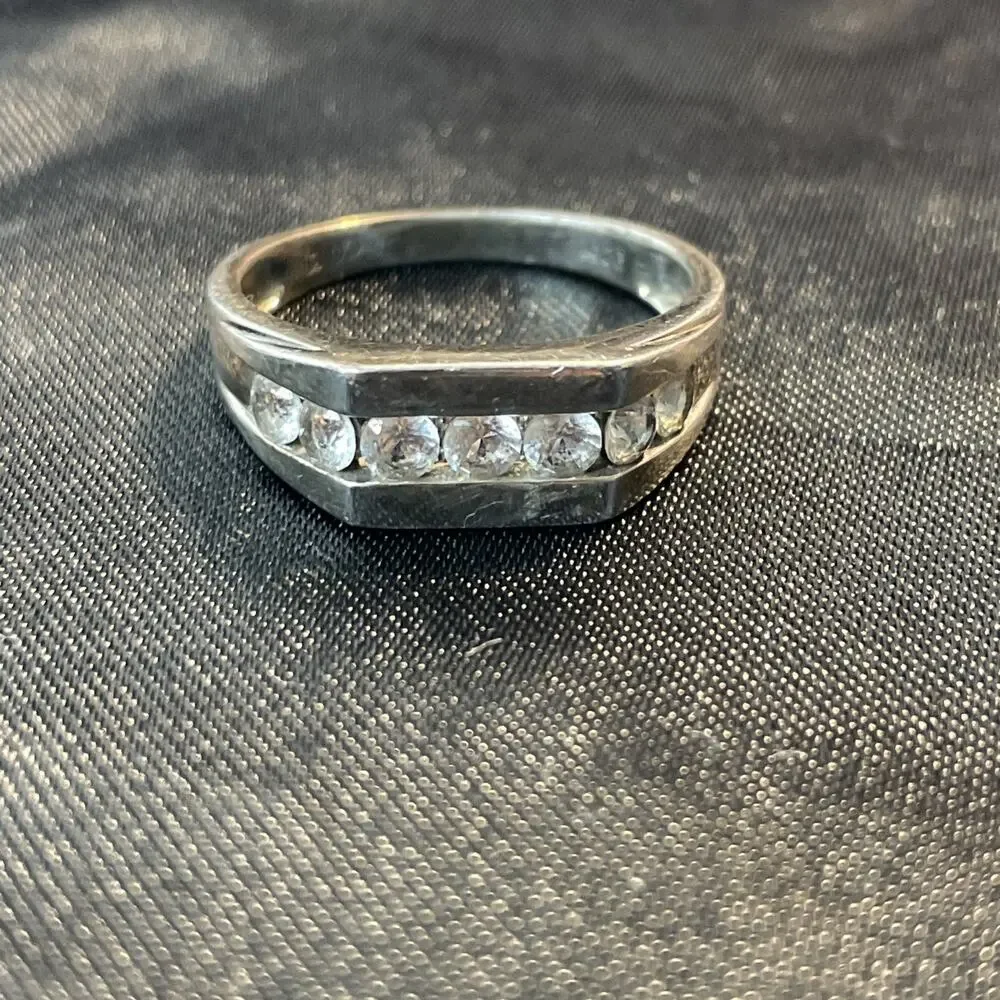 Vintage CN 925 Sterling Silver Channel Set Cubic Zirconia Signet Ring Sz 11